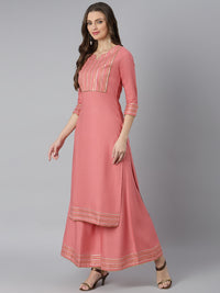 Thumbnail for Khushal K Women Peach-Coloured Yoke Design Kurta with Palazzos - Distacart