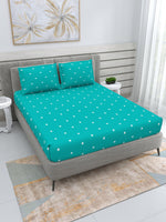 Thumbnail for DREAM WEAVERZ Turquoise Blue & White 250 TC Pure Cotton King Bedsheet with 2 Pillow Covers - Distacart