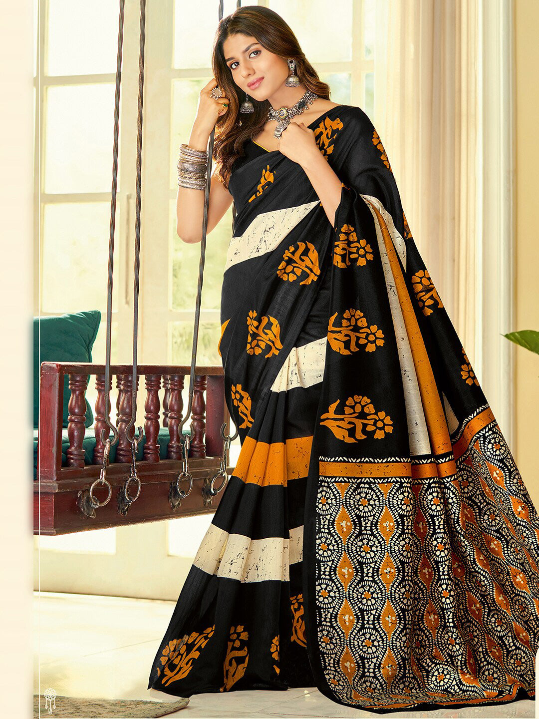 Kalini Bagh Printed Dabu Saree - Distacart