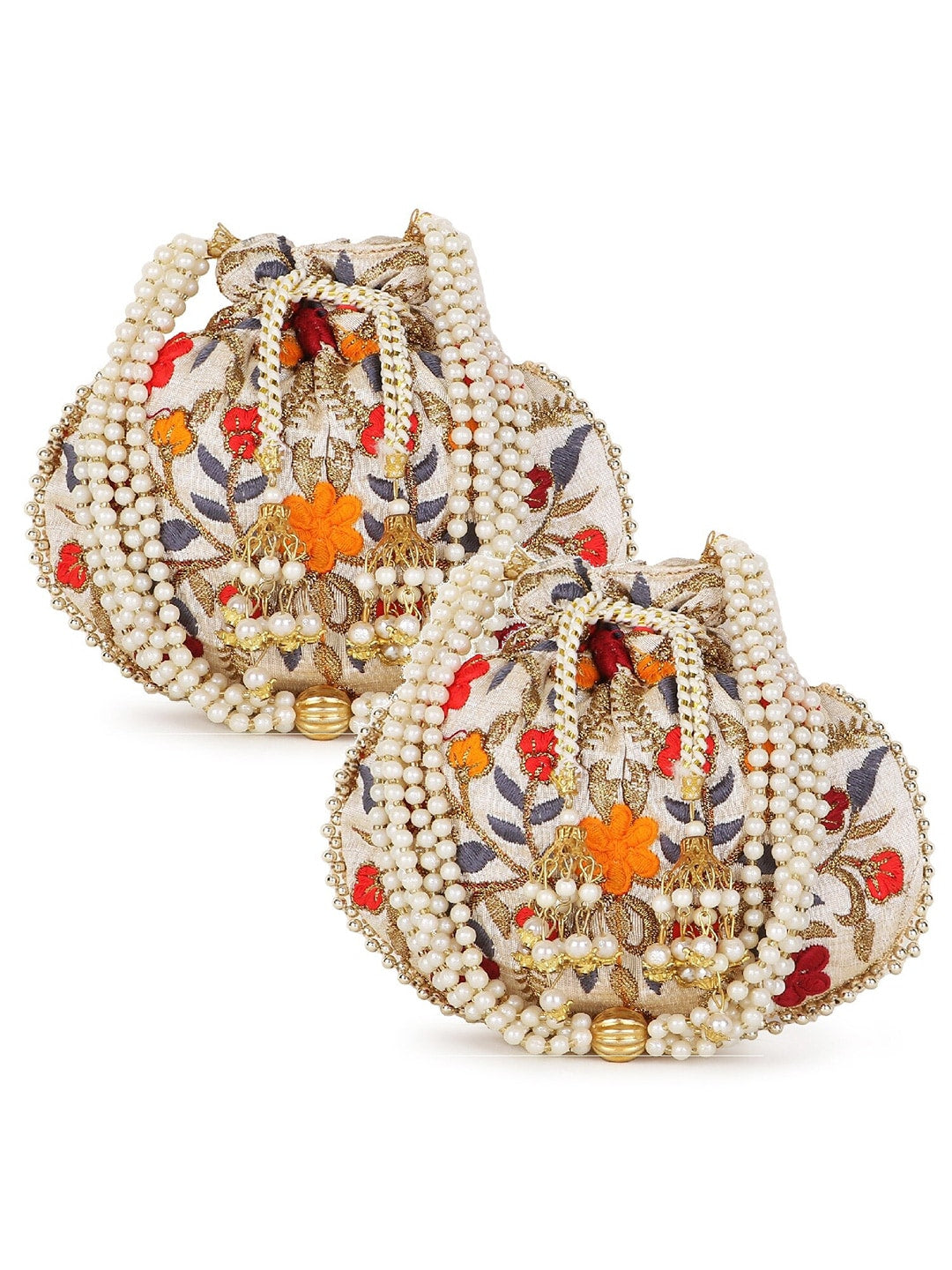 Anekaant Set of 2 Floral Embroidered Potli Clutches - Distacart