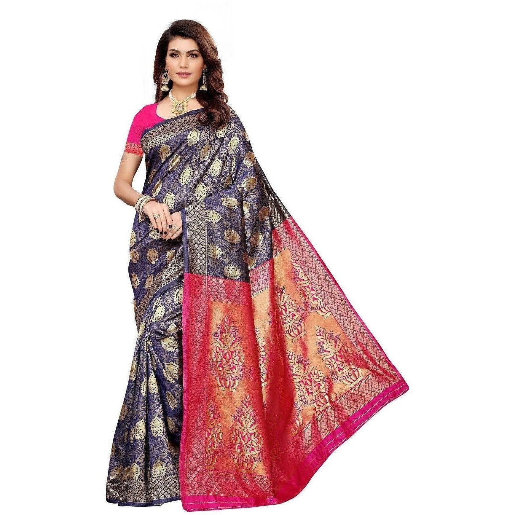 Vamika Banarasi Jaquard Blue Weaving Saree (BANARASI 04)