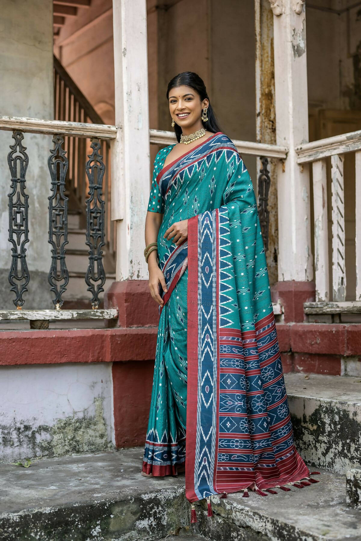 Vishnu Weaves Women's Rama Cotton Silk Printed Saree with Blouse - Distacart