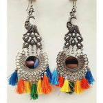 Thumbnail for Peacock Design Mirror Chandbali Silk Thread Party Wear Earrings