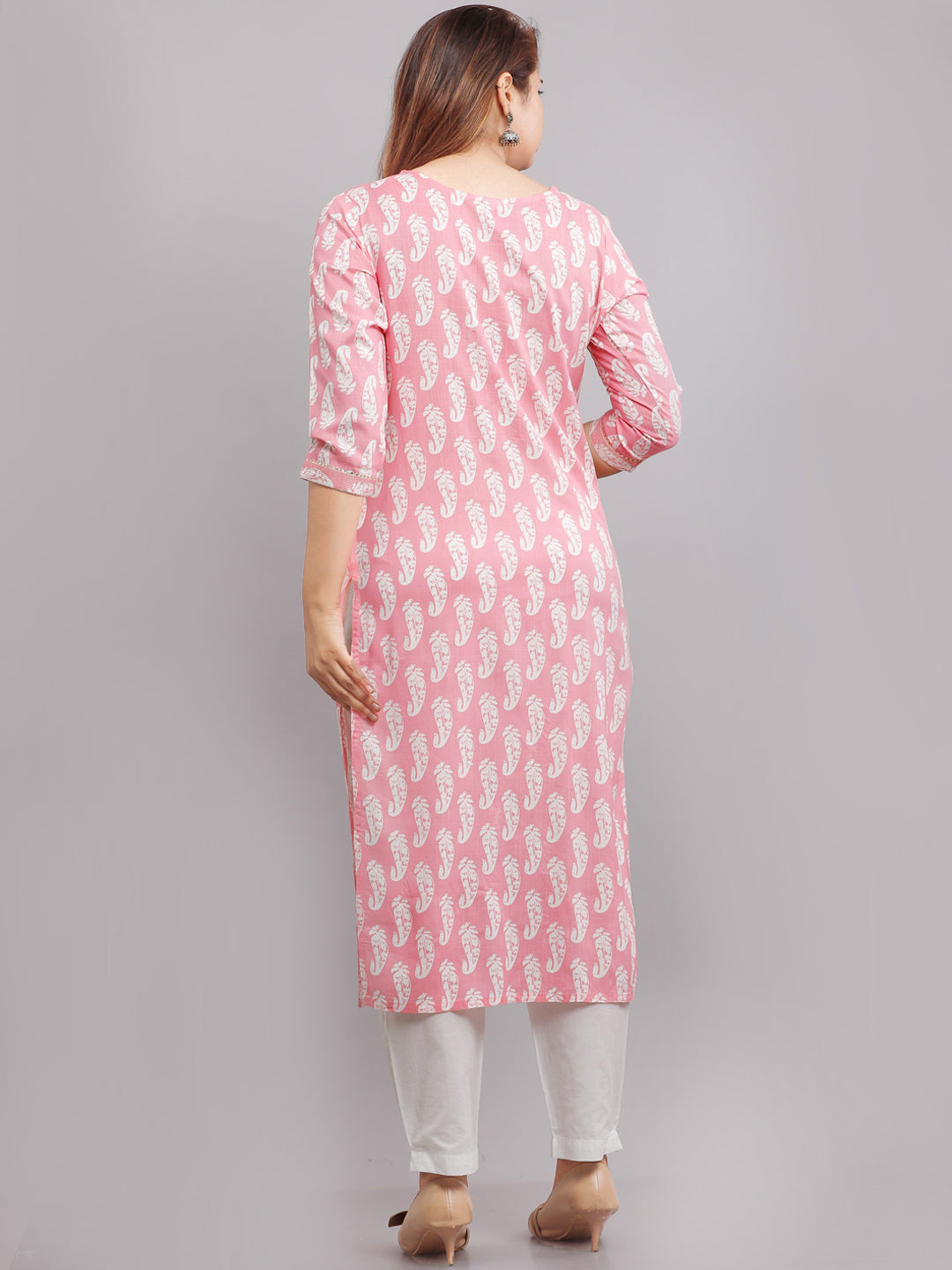 Kalini Women Pink & White Ethnic Motifs Printed Thread Work Floral Kurta - Distacart