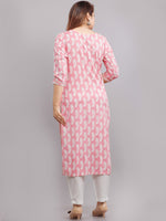 Thumbnail for Kalini Women Pink & White Ethnic Motifs Printed Thread Work Floral Kurta - Distacart