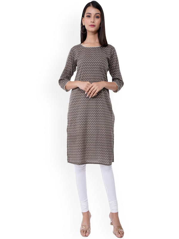 Kalini Women Brown Geometric Striped Thread Work Kurta - Distacart