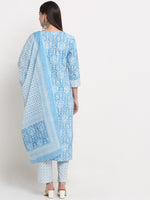 Thumbnail for Kalini Women Turquoise Blue Ethnic Motifs Printed Mirror Work Pure Cotton Kurta with Trousers & With Dupatta - Distacart