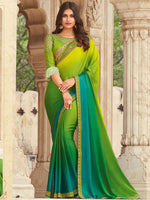 Thumbnail for Mitera Green & Yellow Ombre Dyed Sequinned Poly Chiffon Saree - Distacart