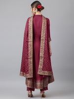 Thumbnail for Khushal K Women Maroon Ethnic Motifs Kurta with Churidar & With Dupatta - Distacart