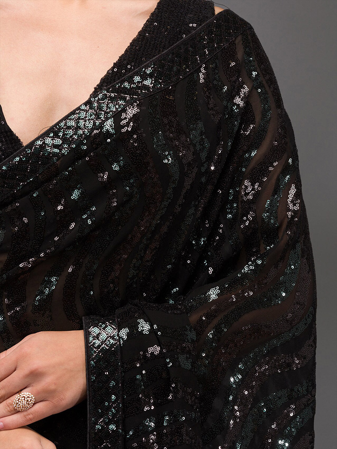 Koskii Embellished Sequinned Pure Georgette Saree - Distacart