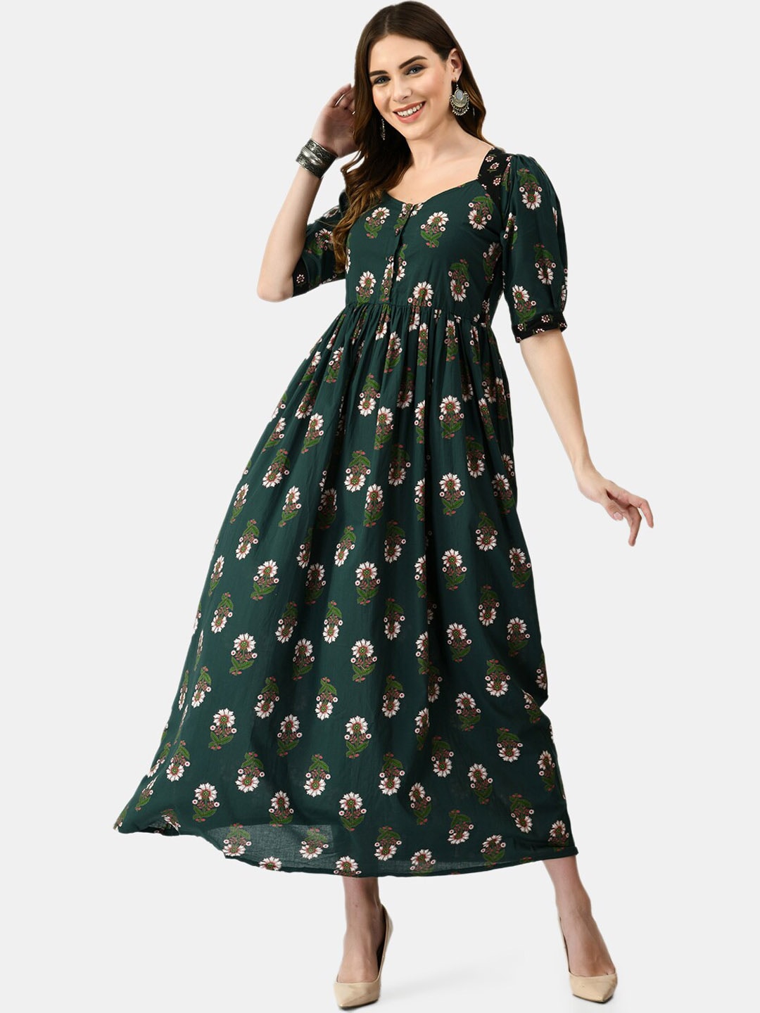 Kalini Women Printed Thread Work Cotton Anarkali Kurta - Distacart