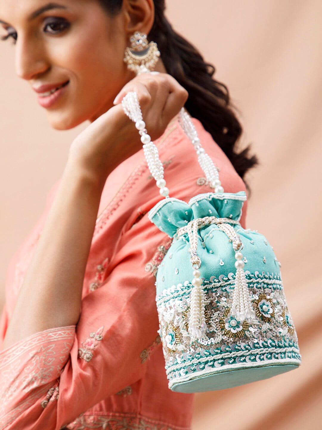 Rubans Turquoise Blue Embroidered Potli Clutch - Distacart