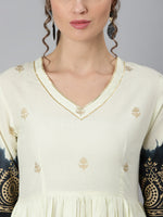 Thumbnail for Khushal K Women Cream-Coloured & Black Printed Kurta with Palazzos & Dupatta - Distacart