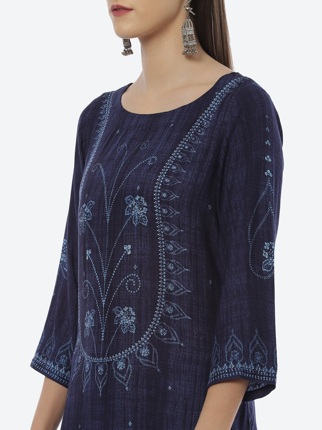 Biba Women Navy Blue Ethnic Printed Kurta - Distacart
