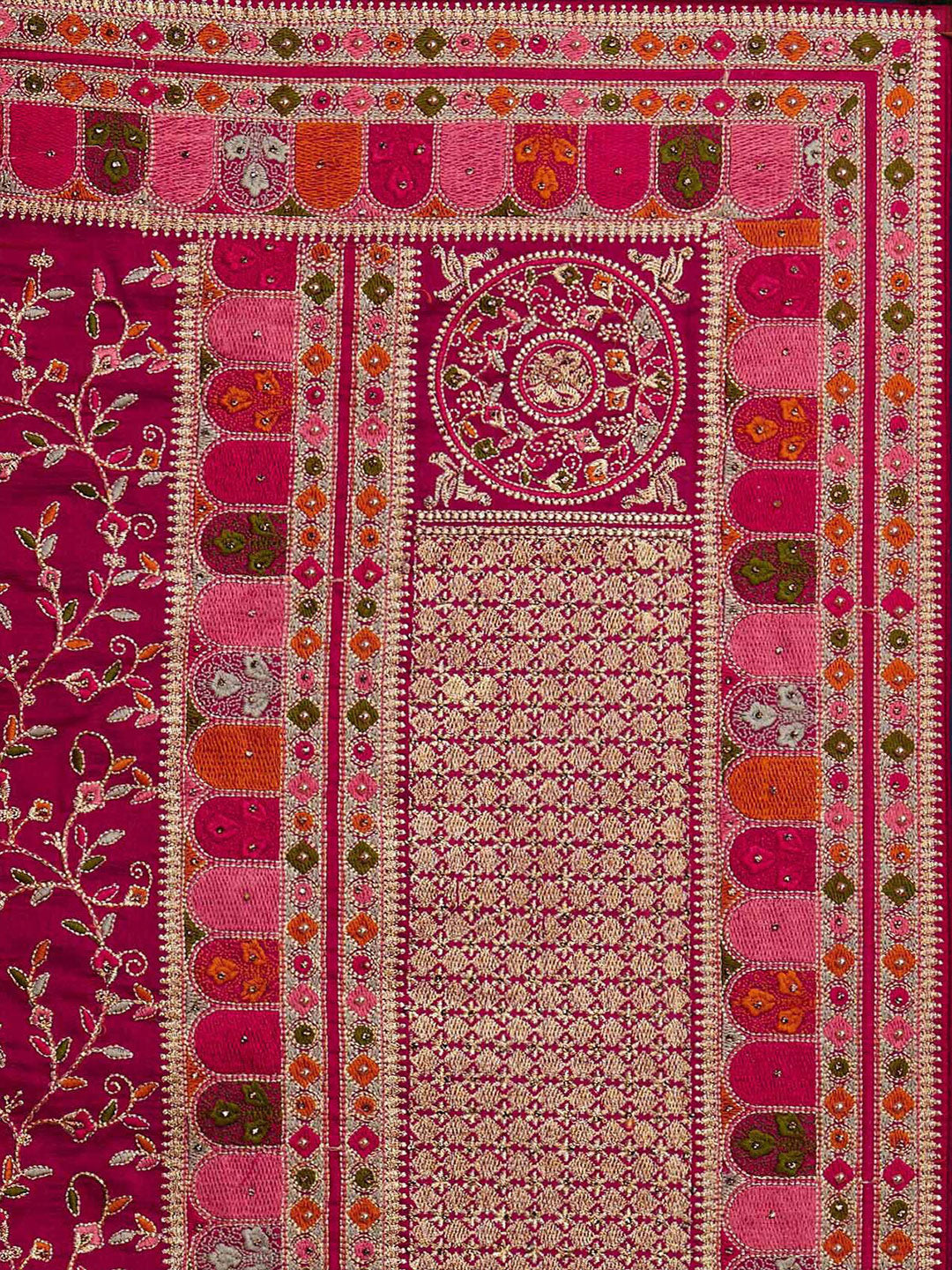 Koskii Pink Floral Embroidered Designer Art Silk Saree - Distacart