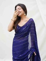 Thumbnail for Mitera Embellished Sequinned Pure Georgette Saree - Distacart