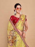 Thumbnail for Sangria Floral Printed Embroidered Organza Saree - Distacart