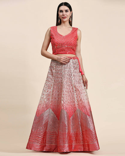 Red Organza Mirror With Coding Work Lehenga Choli with Dupatta - Tanya - Distacart