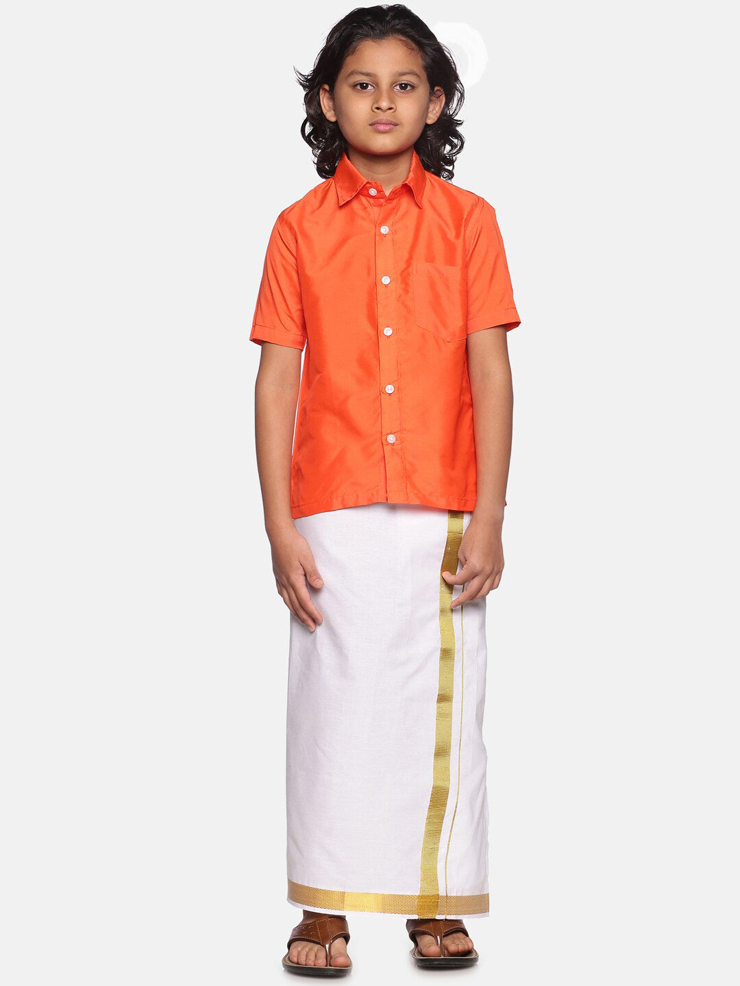 Sethukrishna Boys Orange & White Shirt with Dhoti - Distacart