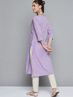 Thumbnail for HERE&NOW Women Lavender Yoke Design Pure Cotton Thread Work Straight Kurta - Distacart