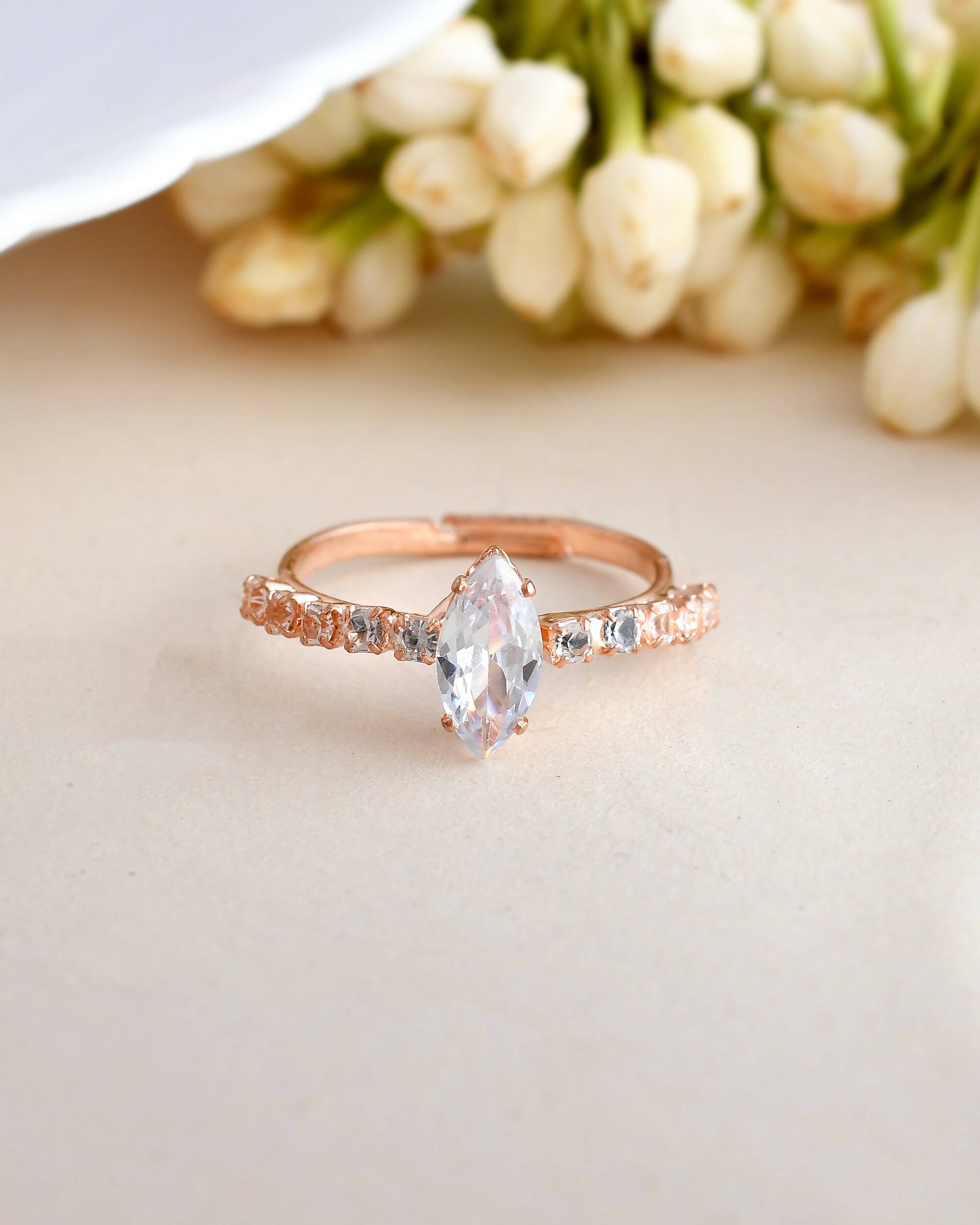 VOJ white CZ-detail Stainless Steel Cubic Zirconia Gold Plated adjustable finger Ring - Distacart