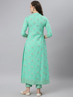 Thumbnail for Khushal K Floral Printed Pure Cotton Kurta with Trousers - Distacart