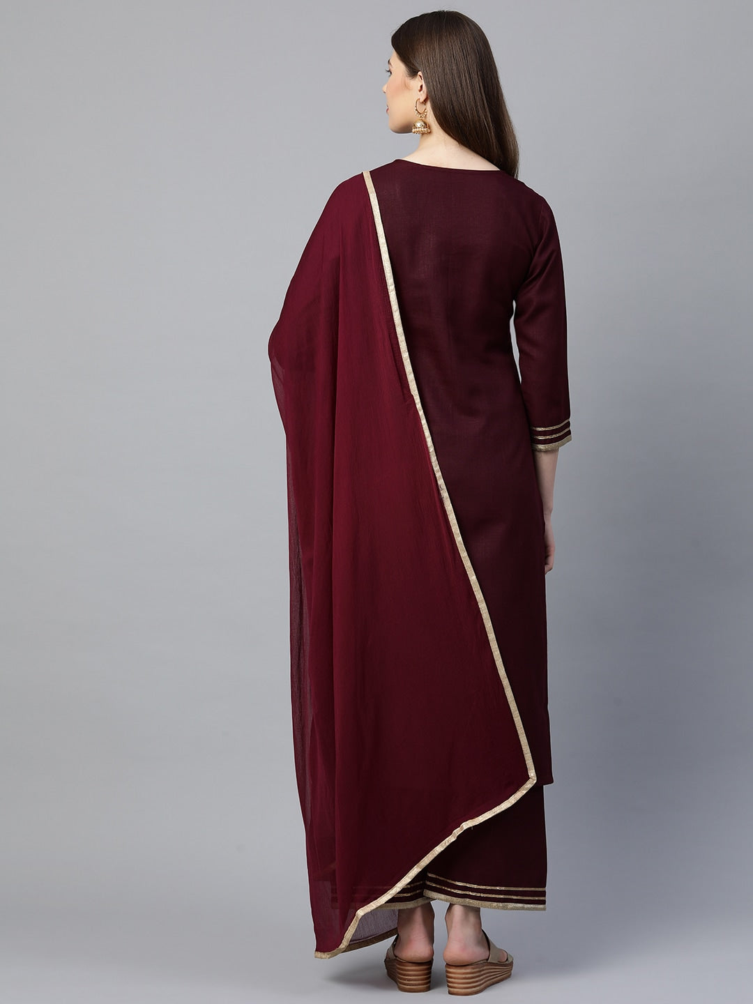 Kalini Women Maroon Gotta Patti Embroidered Kurta with Palazzos & Dupatta - Distacart