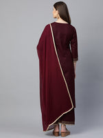 Thumbnail for Kalini Women Maroon Gotta Patti Embroidered Kurta with Palazzos & Dupatta - Distacart