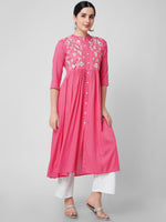 Thumbnail for Kalini Women Peach-Coloured Floral Embroidered Handloom Kurta - Distacart