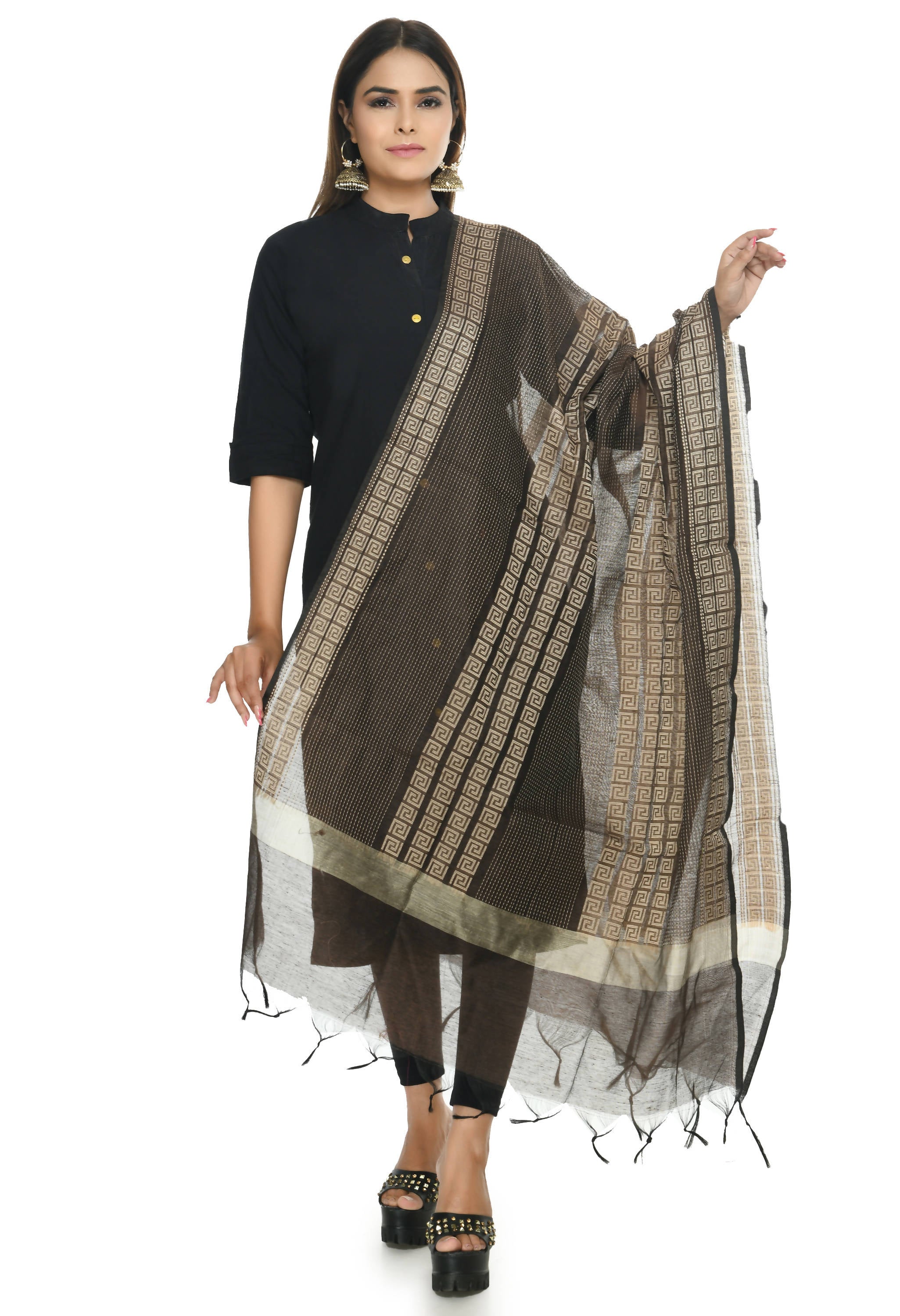 Mominos Fashion Moeza Handloom Cotton Brown Dupatta - Distacart