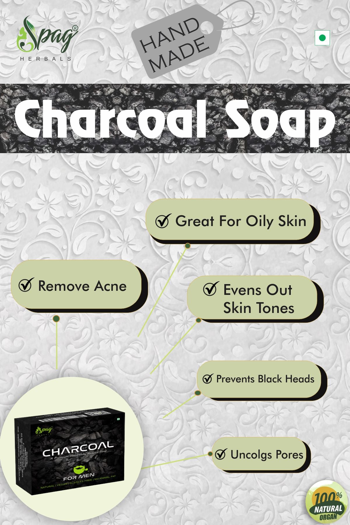 Spag Herbals Charcoal Handmade Soap For Men - Distacart