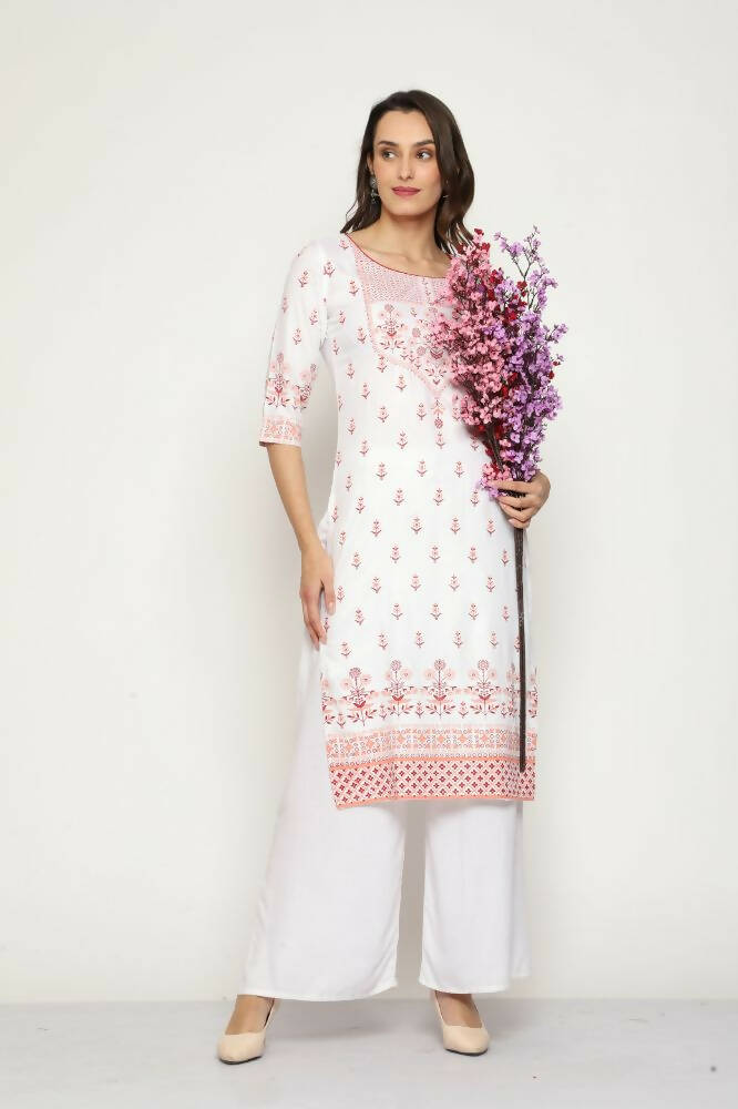 Maai Rayon Hand Printed Kurta Off-White - Distacart