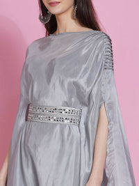 Thumbnail for Women Republic Grey Opara Silk Kurta With Belt And Palazzo - Distacart