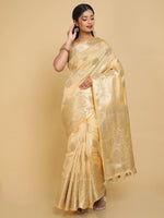 Thumbnail for Kalamandir Floral Cream Silk Blend Saree