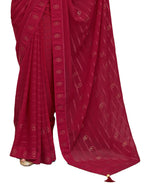 Thumbnail for Maroon Georgette Swaroski Work Saree With Unstitched Blouse Piece - Juhi - Distacart