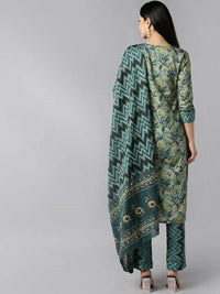 Thumbnail for Ahika Women Green Floral Printed Regular Pure Cotton Kurta With Trousers & Dupatta - Distacart