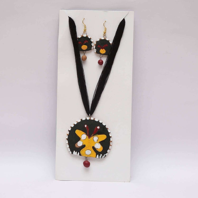 Terracotta Jewelry Butterfly Shaped Pendant with Earrings