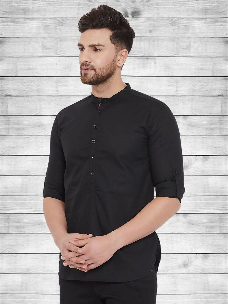 Even Apparels Pure Cotton Black Short Kurta - Black - Distacart