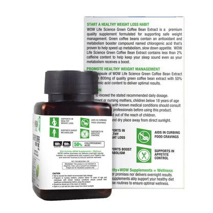 WOW Life Science Green Coffee Bean Extract Vegetarian Capsules - Distacart