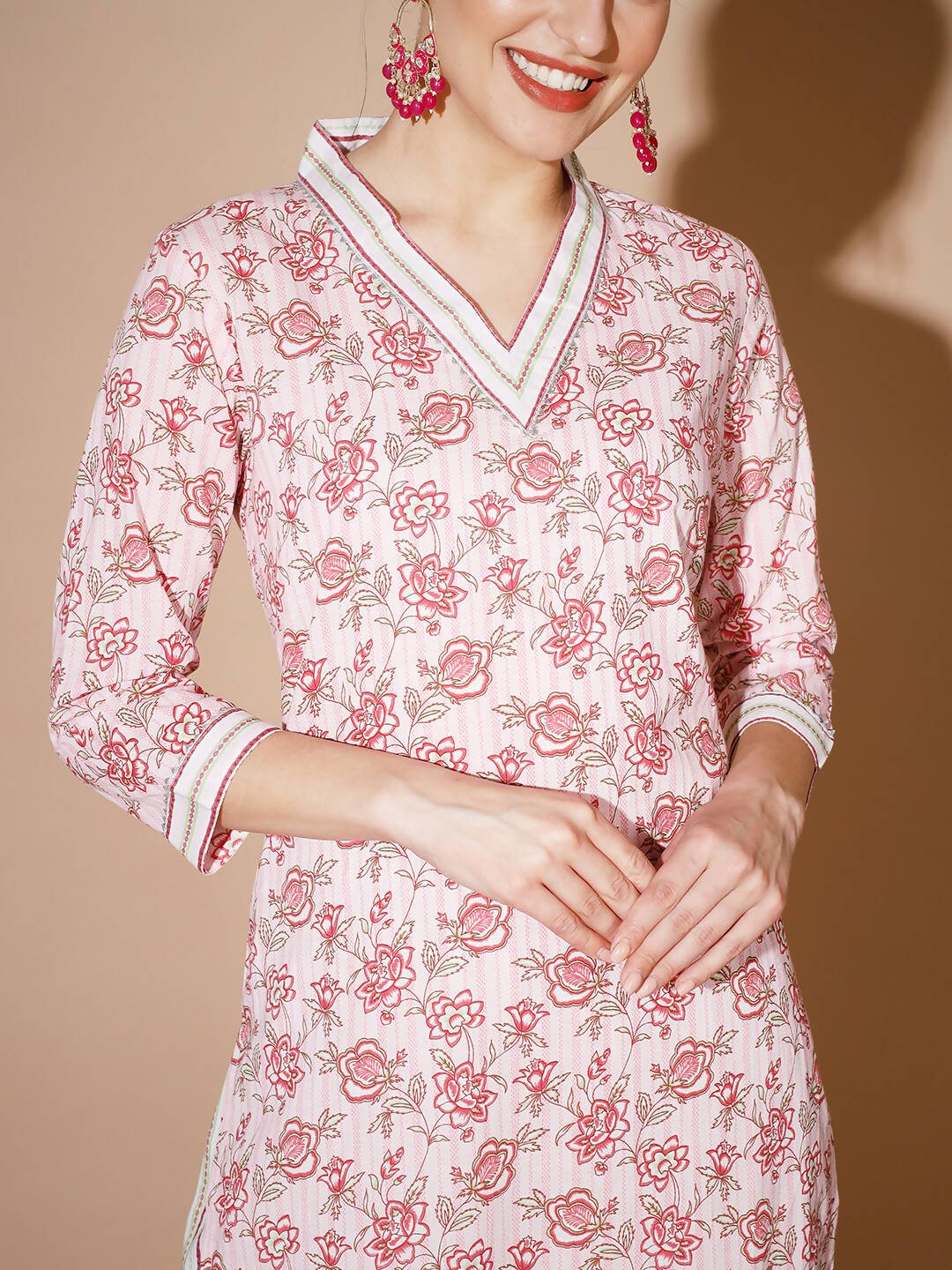 Myshka Women Pink Floral Kurta & Trousers - Distacart