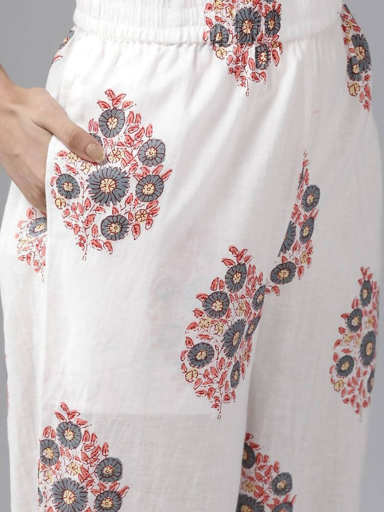 Yufta Peach Hand Block Printed Kurta with Trouser and Dupatta