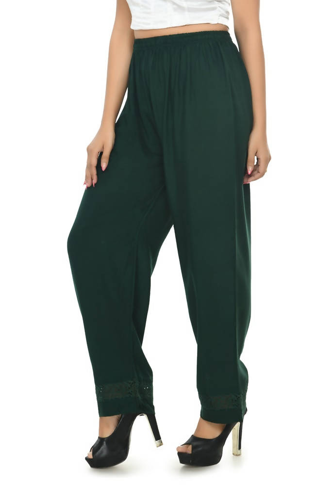 Mominos Fashion Moeza Reyon Cotton Bottle Green Straight Palazzo