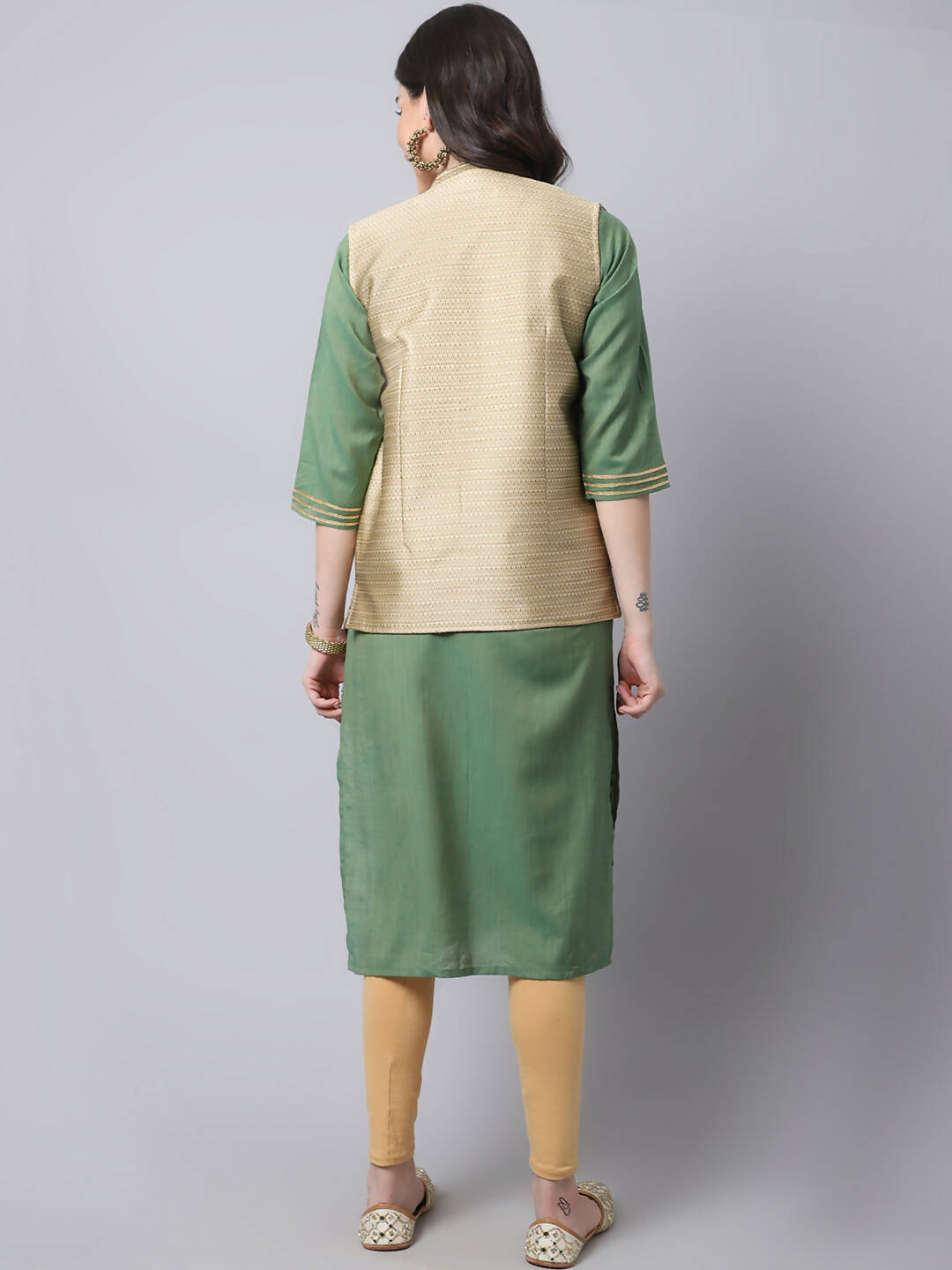Even Apparels Beige Bansari Silk Open Front Gillet - Distacart