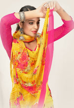 Thumbnail for Yellow Georgette Floral Printed Saree With Unstitched Blouse Piece - Jyoti - Distacart