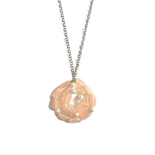 Tiaraa Peach Alloy Rose With Pearls Necklace For Girls - Distacart