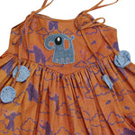 Thumbnail for Mhyssa Pleated Sleeveless Orange and Blue Round Neck Frock - Distacart