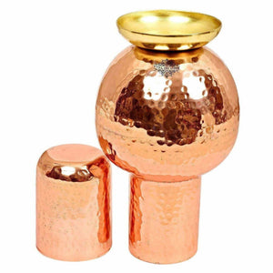 Pure Copper Surai Design Bedroom Water Bottle with Inbuilt Glass - Distacart