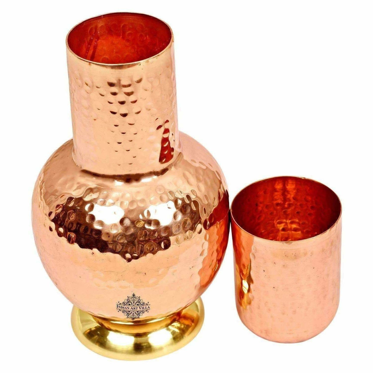 Pure Copper Surai Design Bedroom Water Bottle with Inbuilt Glass - Distacart