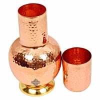Thumbnail for Pure Copper Surai Design Bedroom Water Bottle with Inbuilt Glass - Distacart
