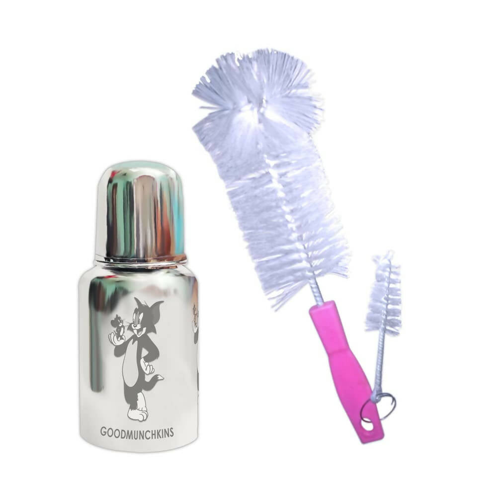 Goodmunchkins Stainless Steel Baby Feeding Bottle 304 Grade for Infants/Toddlers with Bottle Cleaning Pink Brush-150ml - Distacart